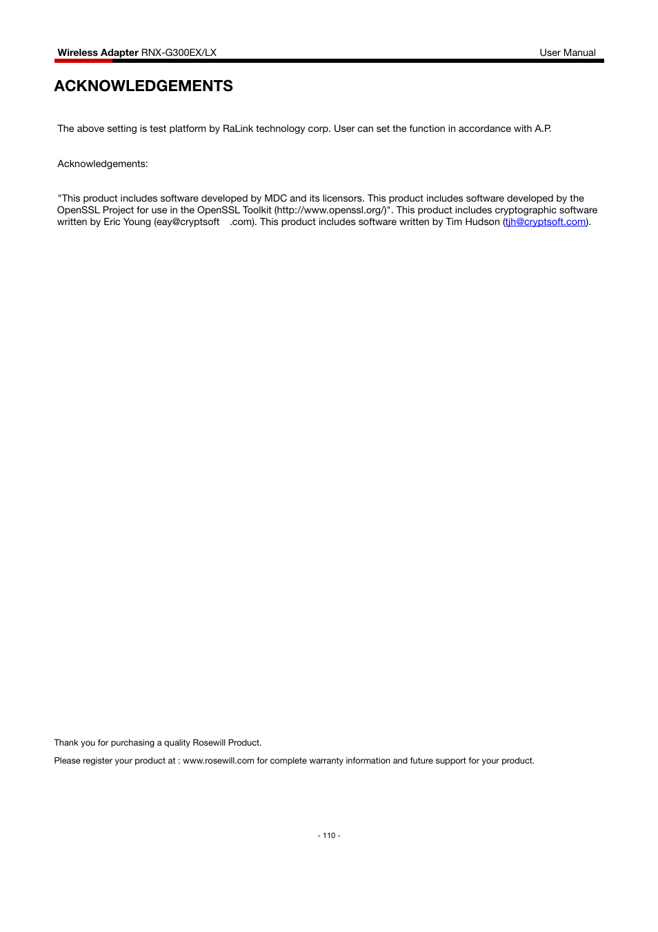 Acknowledgements | Rosewill RNX-G300EXLX User Manual | Page 111 / 111