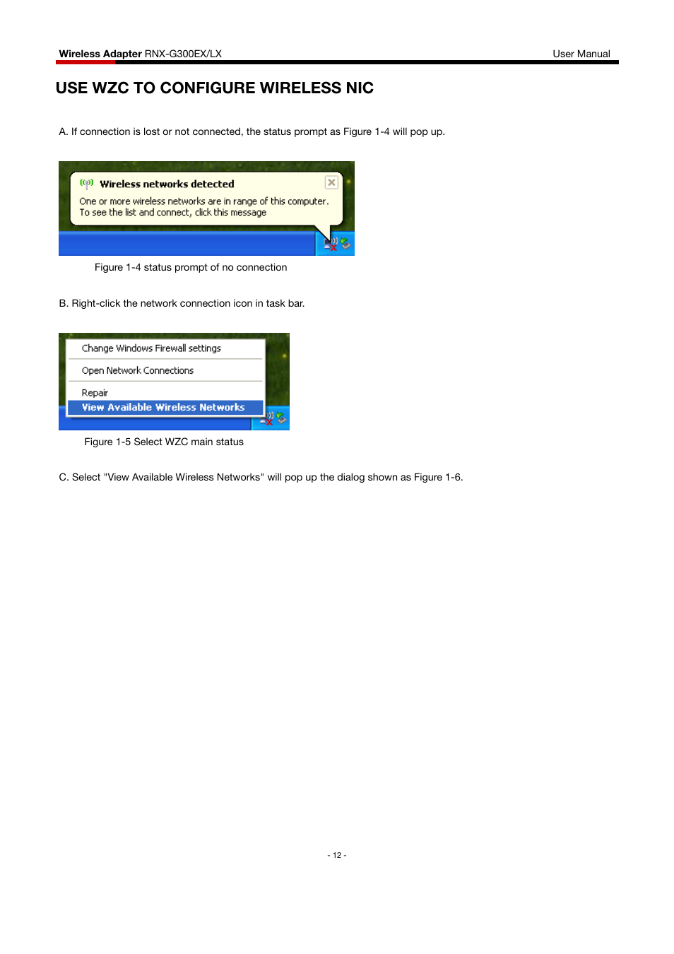 Use wzc to configure wireless nic | Rosewill RNX-G300EXLX User Manual | Page 13 / 111