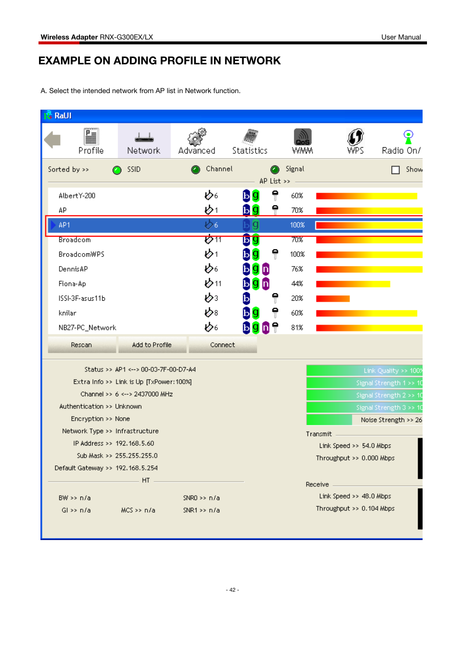 Example on adding profile in network | Rosewill RNX-G300EXLX User Manual | Page 43 / 111