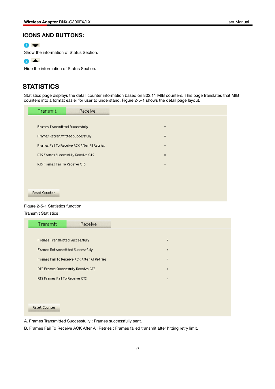 Icons and buttons, Statistics | Rosewill RNX-G300EXLX User Manual | Page 48 / 111