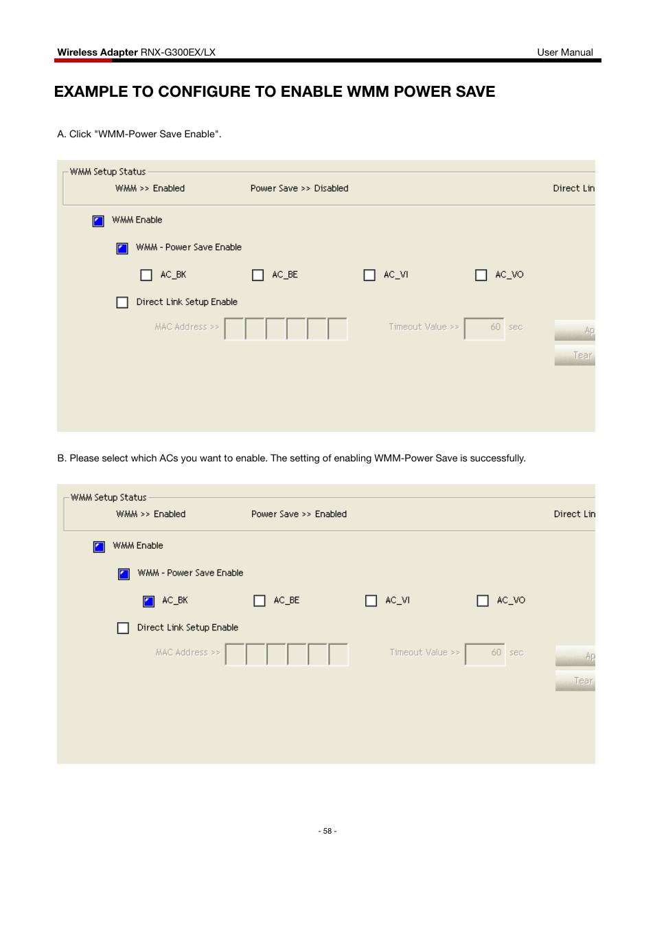 Example to configure to enable wmm power save | Rosewill RNX-G300EXLX User Manual | Page 59 / 111