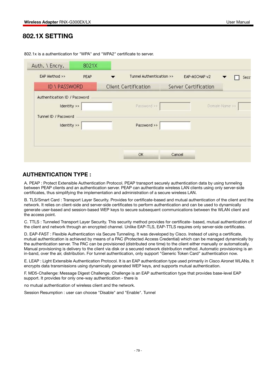 1x setting, Authentication type | Rosewill RNX-G300EXLX User Manual | Page 80 / 111