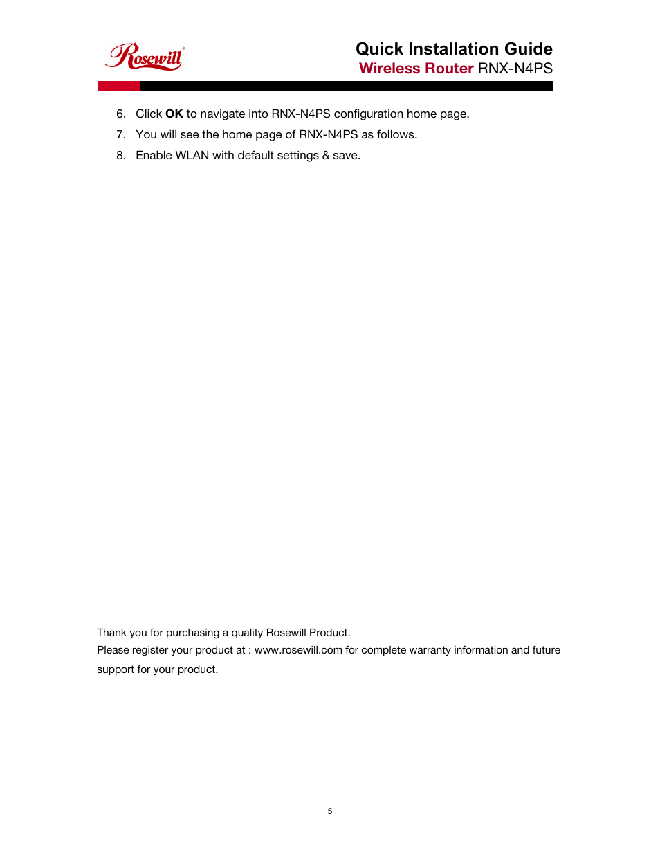 Quick installation guide, Wireless router rnx-n4ps | Rosewill RNX-N4PS User Manual | Page 6 / 6