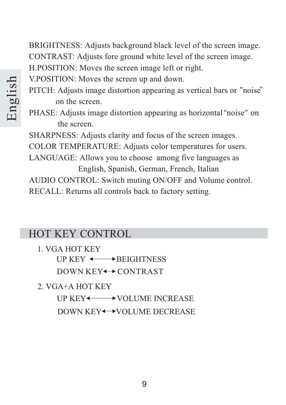 English, Hot key control | Rosewill R500N User Manual | Page 10 / 15