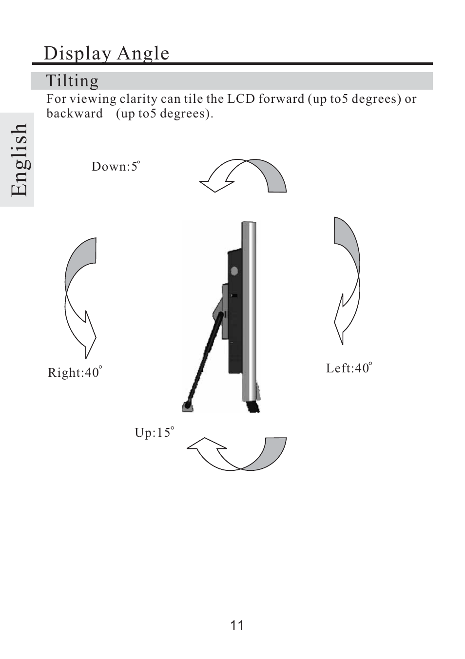 English, Display angle, Tilting | Rosewill R500N User Manual | Page 12 / 15