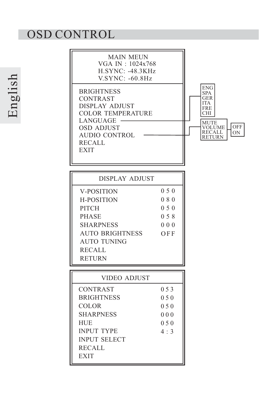 English, Osd control | Rosewill TFT-LCD Color Monitor R800N User Manual | Page 8 / 14