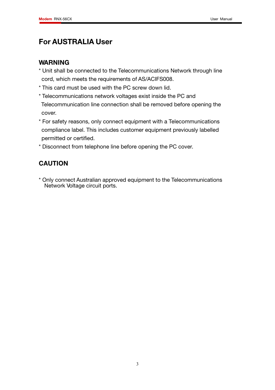 For australia user, Warning, Caution | Rosewill RNX-56CX User Manual | Page 3 / 24