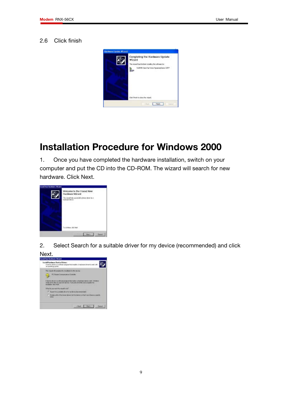 Installation procedure for windows 2000 | Rosewill RNX-56CX User Manual | Page 9 / 24