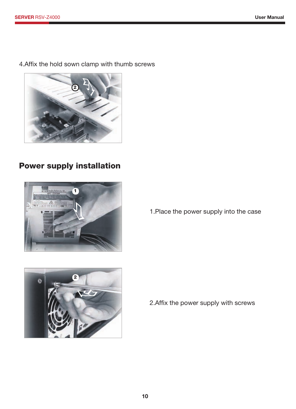 Power supply installation | Rosewill RSV-Z4000 User Manual | Page 11 / 13
