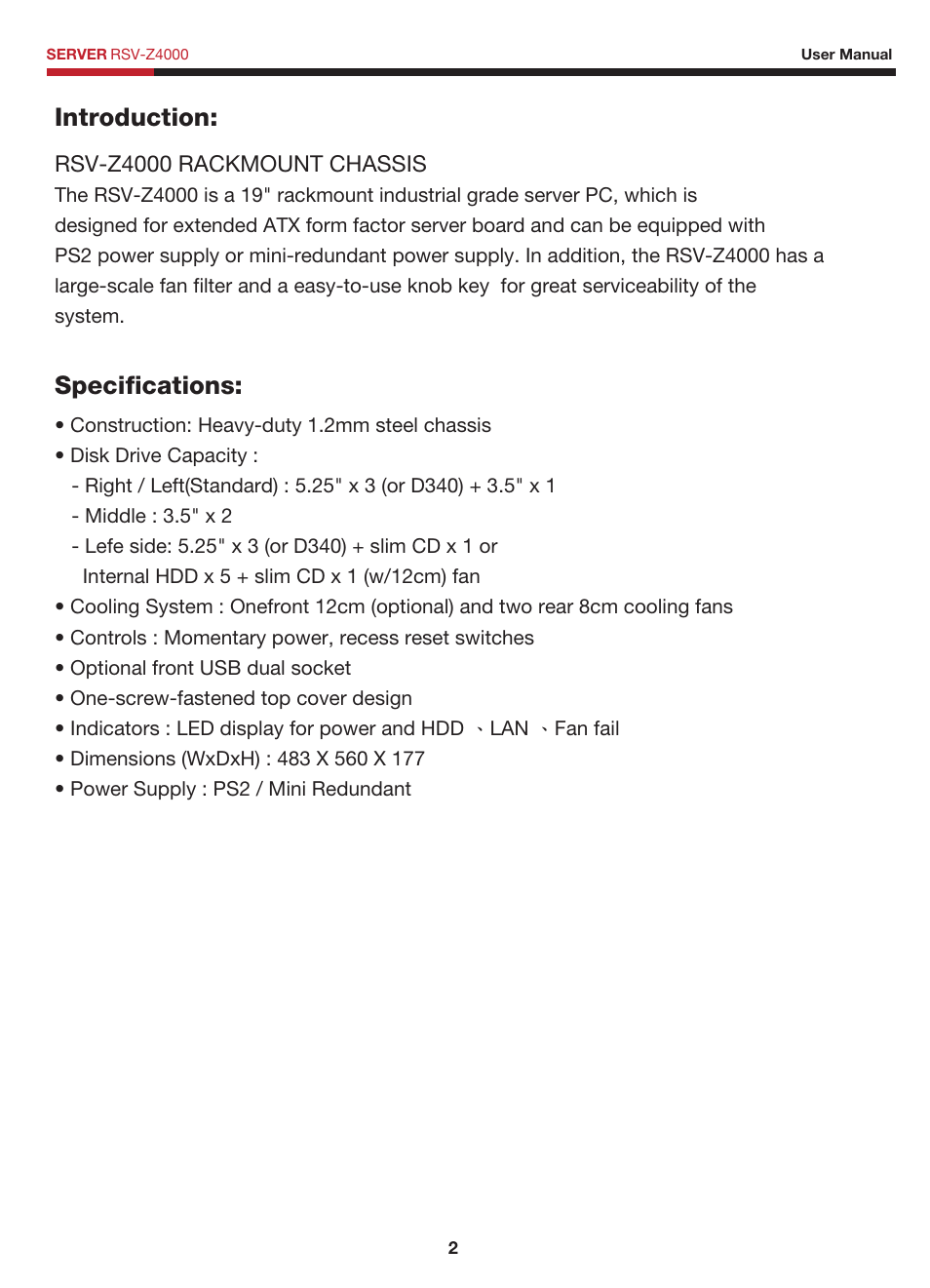 Introduction: specifications | Rosewill RSV-Z4000 User Manual | Page 3 / 13