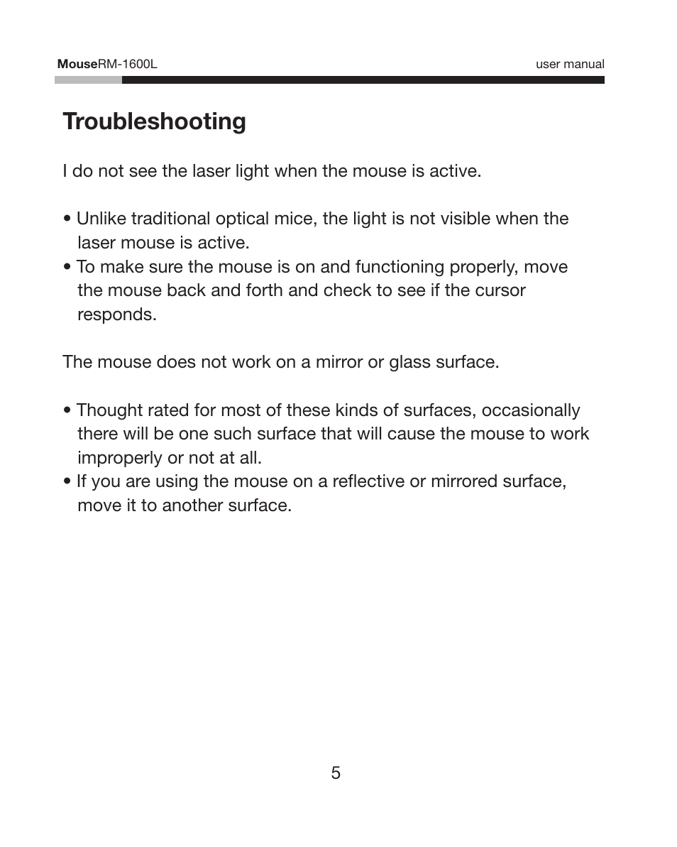 Troubleshooting | Rosewill RM-1600L User Manual | Page 6 / 8