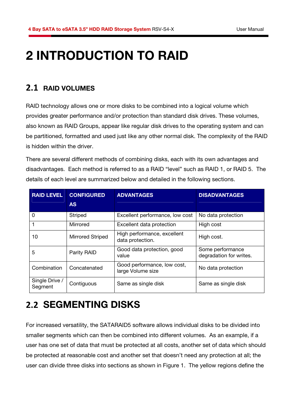2introduction to raid, 2 segmenting disks | Rosewill HDD RAID RSV-S4-X User Manual | Page 10 / 111