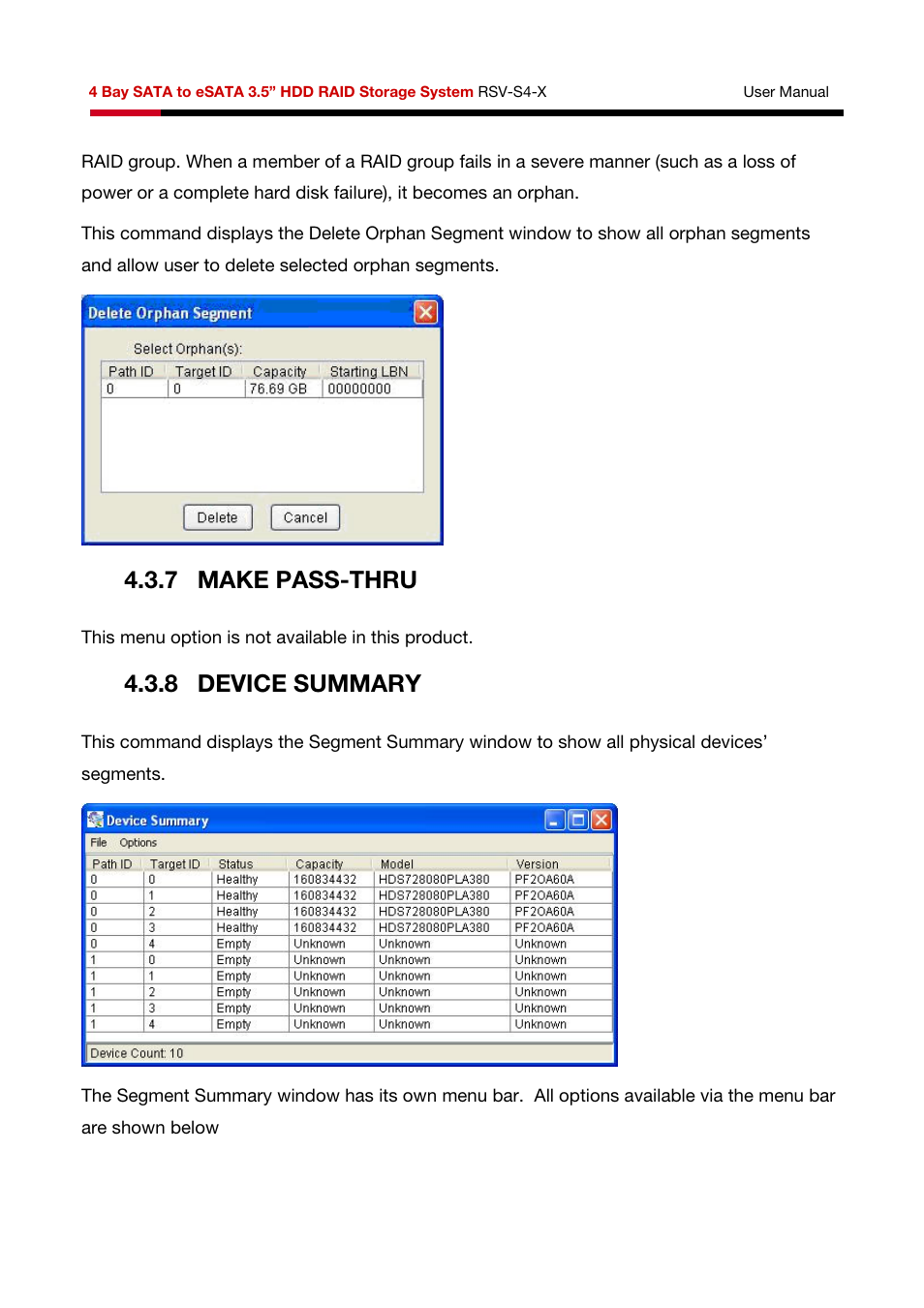 7 make pass-thru, 8 device summary | Rosewill HDD RAID RSV-S4-X User Manual | Page 100 / 111