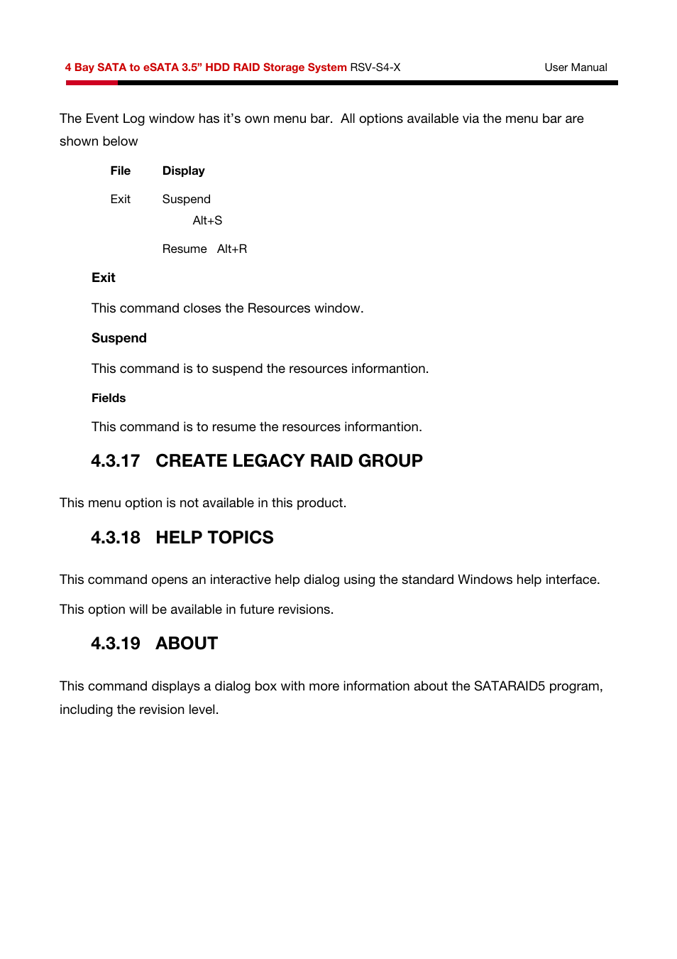 17 create legacy raid group, 18 help topics, 19 about | Rosewill HDD RAID RSV-S4-X User Manual | Page 110 / 111