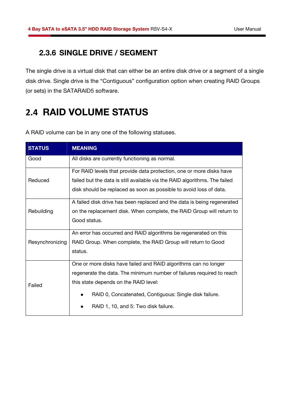 4 raid volume status, 6 single drive / segment | Rosewill HDD RAID RSV-S4-X User Manual | Page 14 / 111