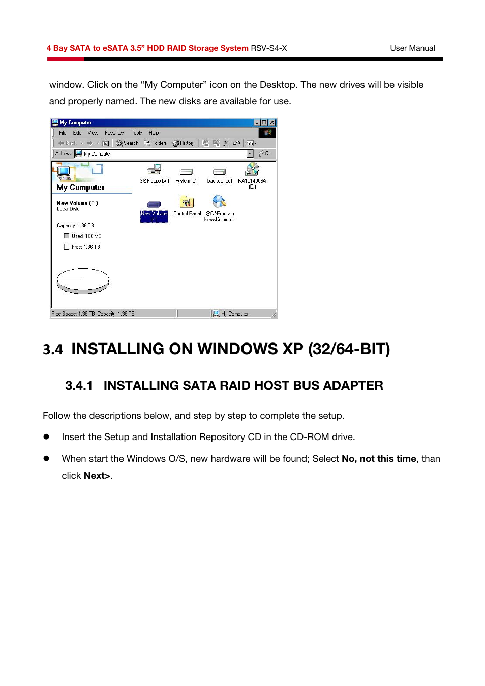 1 installing sata raid host bus adapter | Rosewill HDD RAID RSV-S4-X User Manual | Page 32 / 111