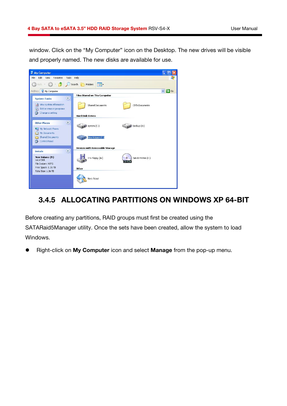 5 allocating partitions on windows xp 64-bit | Rosewill HDD RAID RSV-S4-X User Manual | Page 46 / 111
