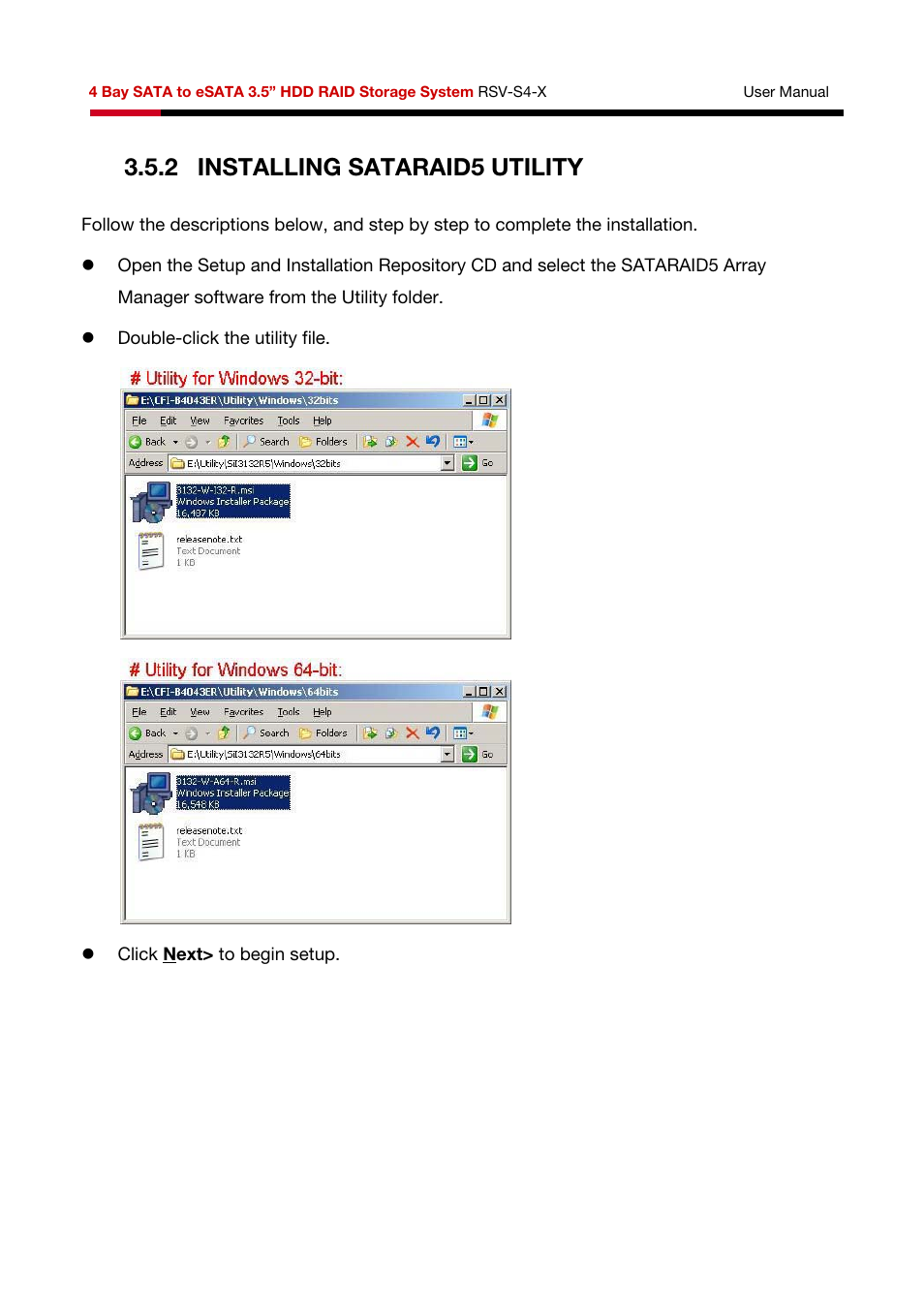 2 installing sataraid5 utility | Rosewill HDD RAID RSV-S4-X User Manual | Page 58 / 111