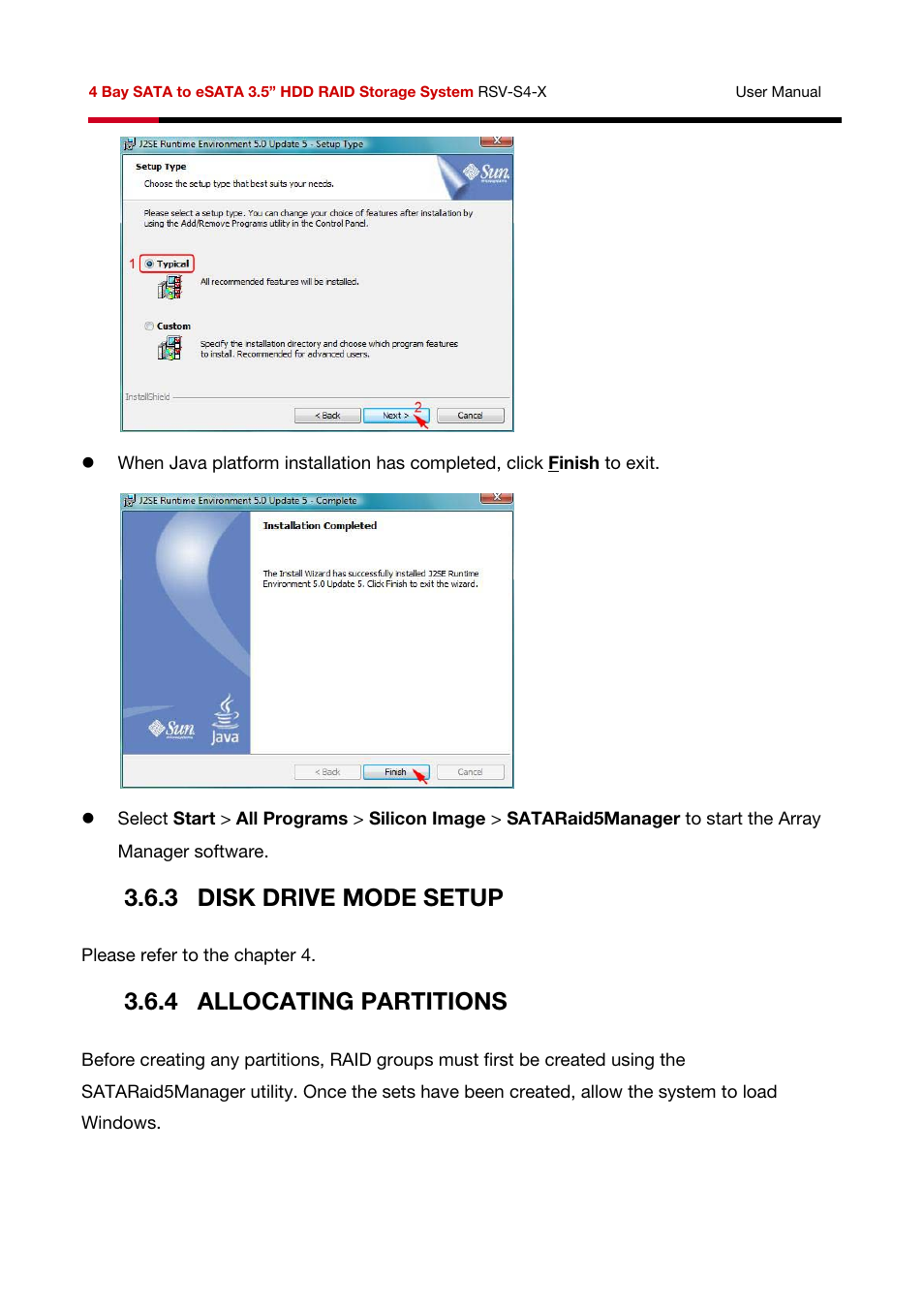 3 disk drive mode setup, 4 allocating partitions | Rosewill HDD RAID RSV-S4-X User Manual | Page 77 / 111