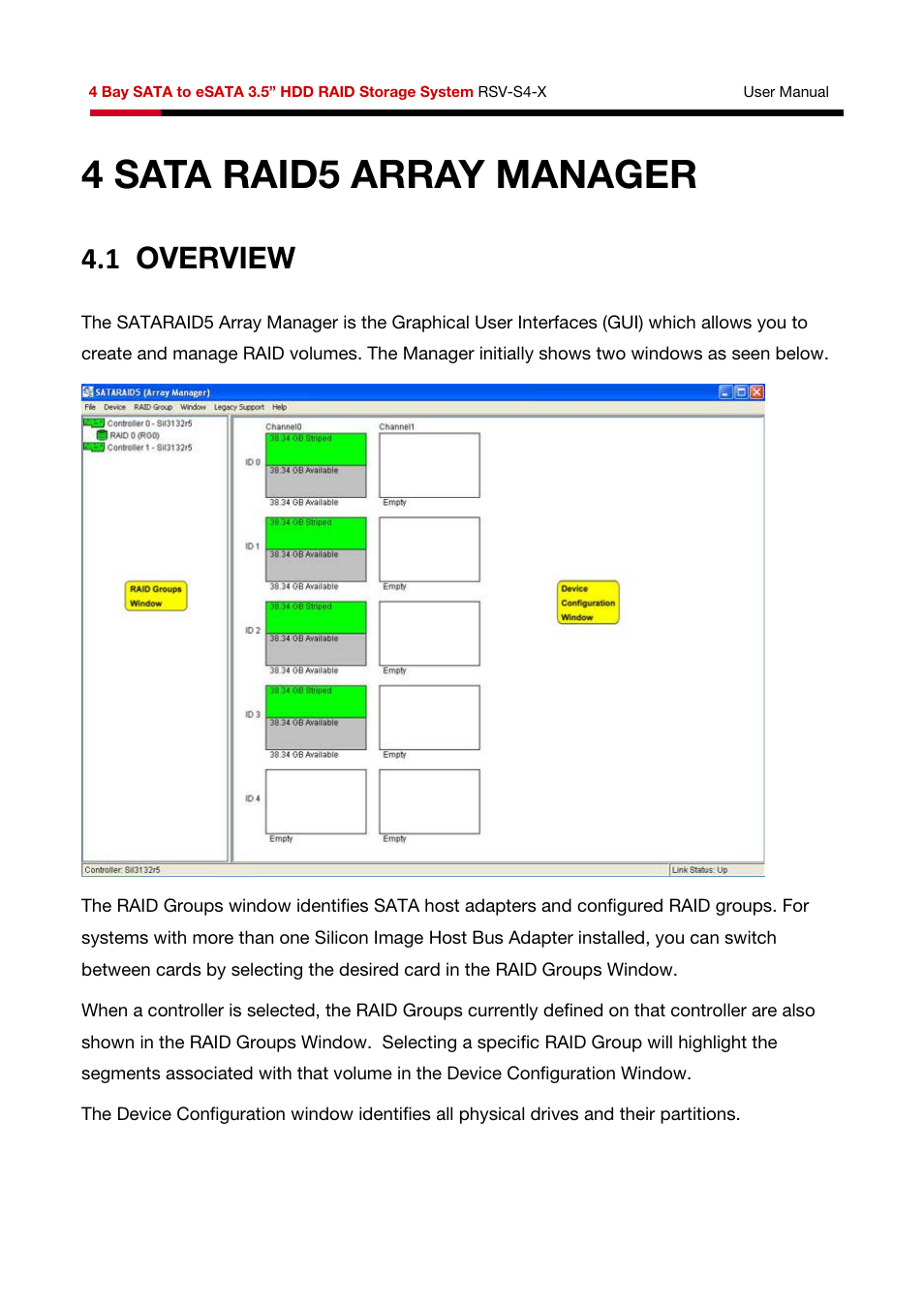 4sata raid5 array manager, 1 overview | Rosewill HDD RAID RSV-S4-X User Manual | Page 84 / 111