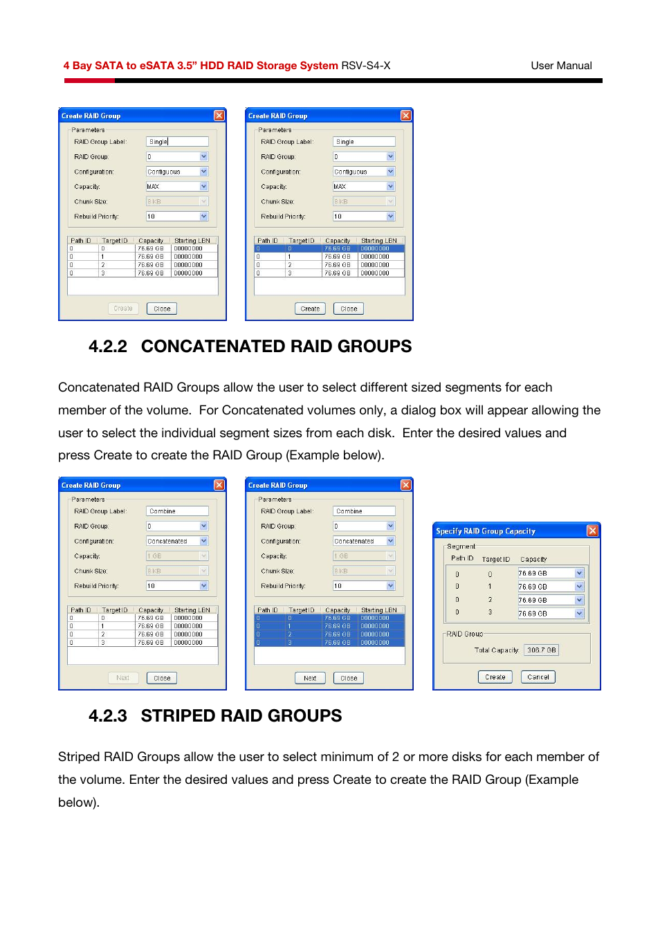 2 concatenated raid groups, 3 striped raid groups | Rosewill HDD RAID RSV-S4-X User Manual | Page 86 / 111