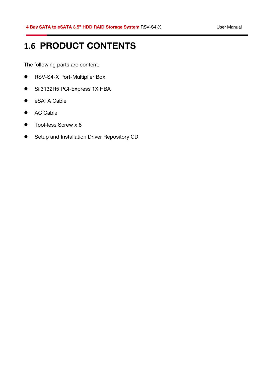6 product contents | Rosewill HDD RAID RSV-S4-X User Manual | Page 9 / 111