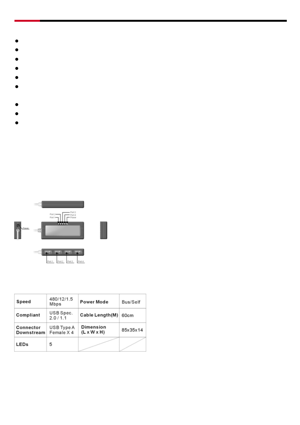 Features, Content, Intruction of appearance | Specification | Rosewill RHUB-200 User Manual | Page 2 / 3