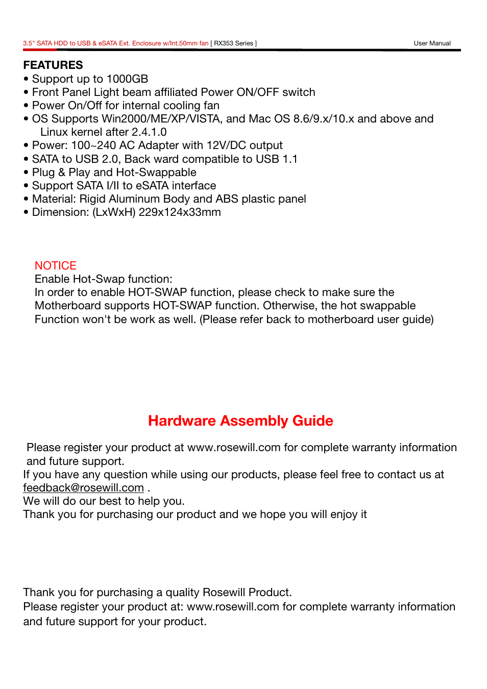 Hardware assembly guide | Rosewill RX353 User Manual | Page 2 / 10