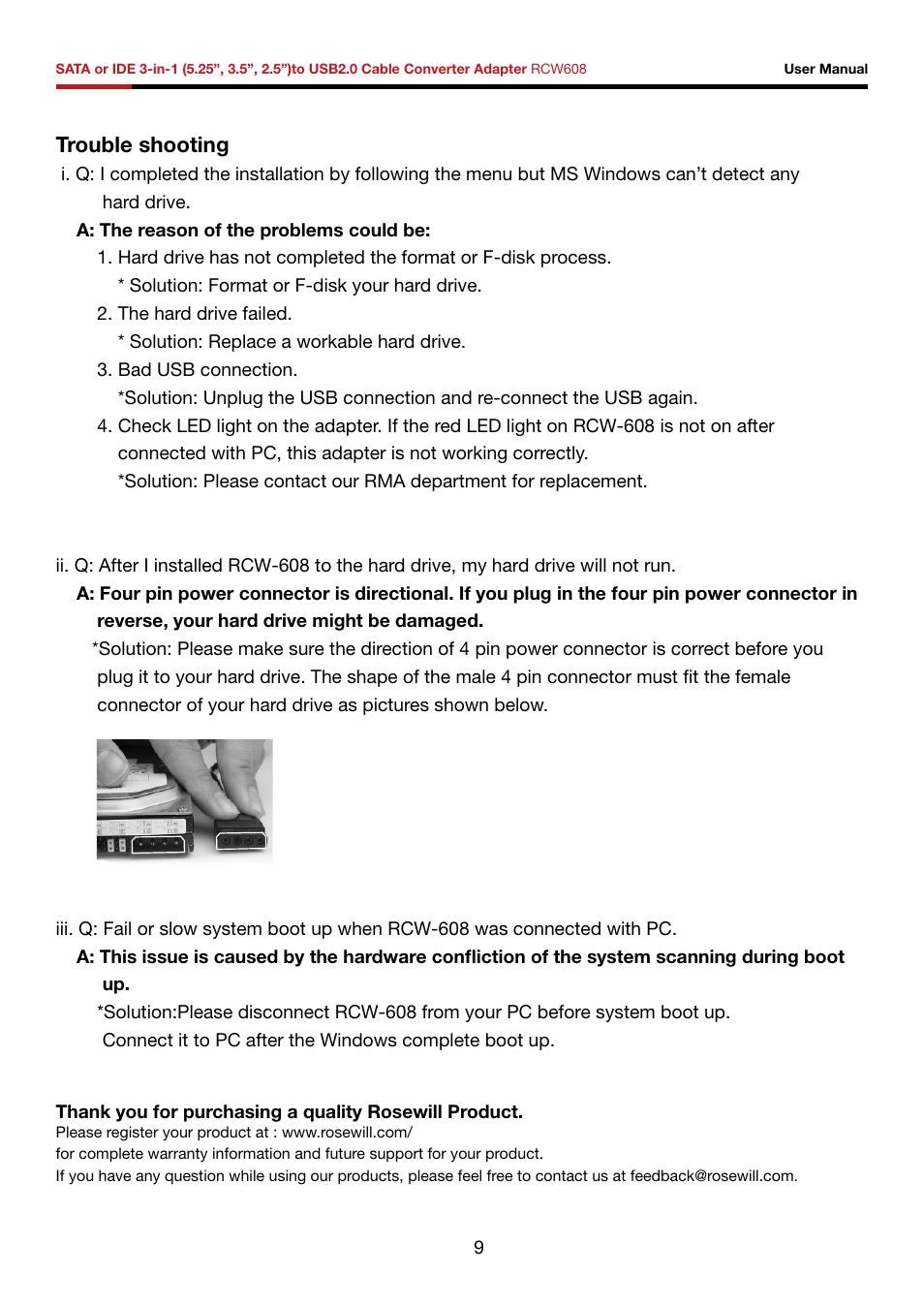 Trouble shooting | Rosewill RCW608 User Manual | Page 10 / 11