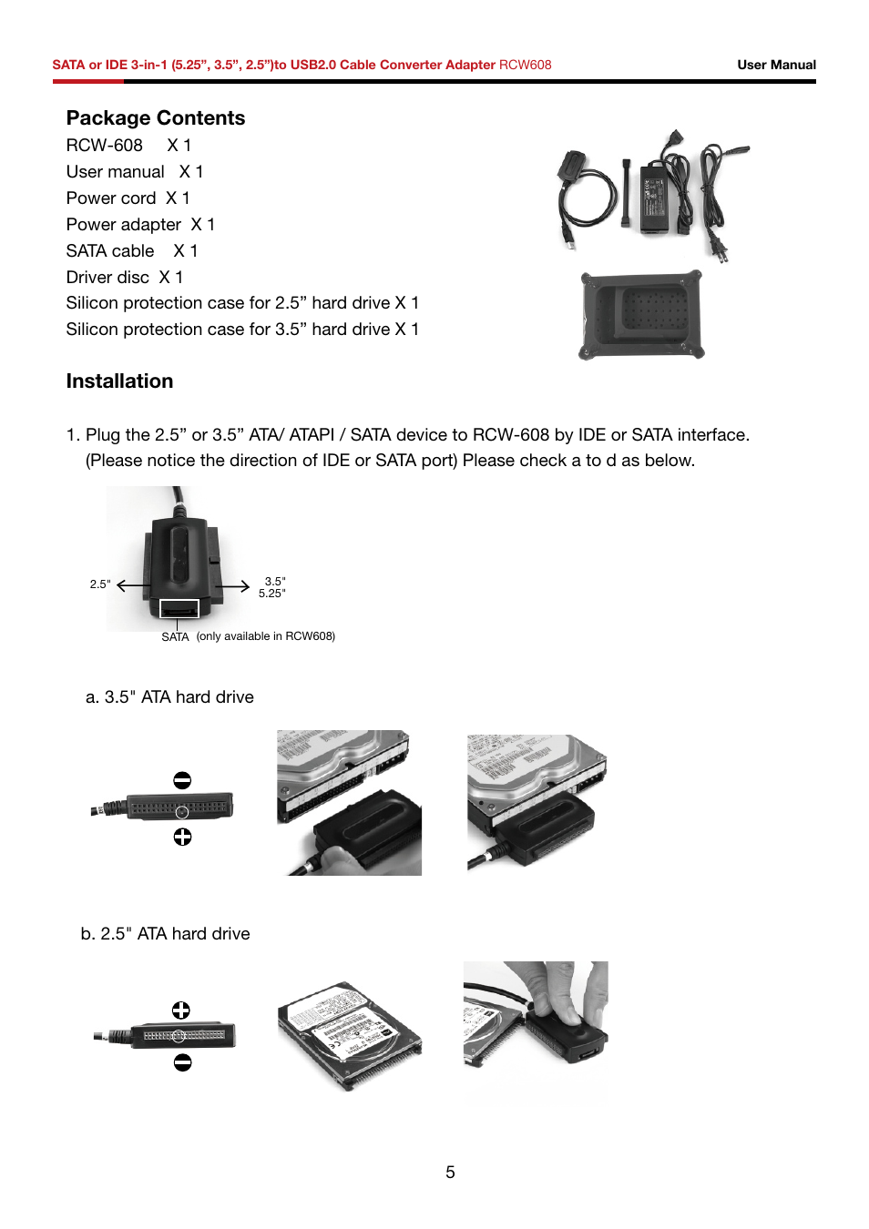 Package contents, Installation | Rosewill RCW608 User Manual | Page 6 / 11