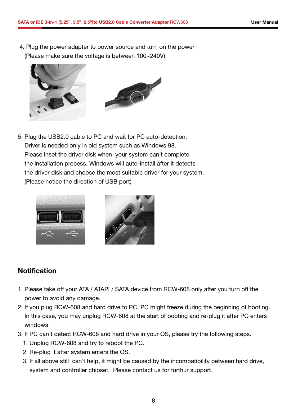 Notification | Rosewill RCW608 User Manual | Page 9 / 11