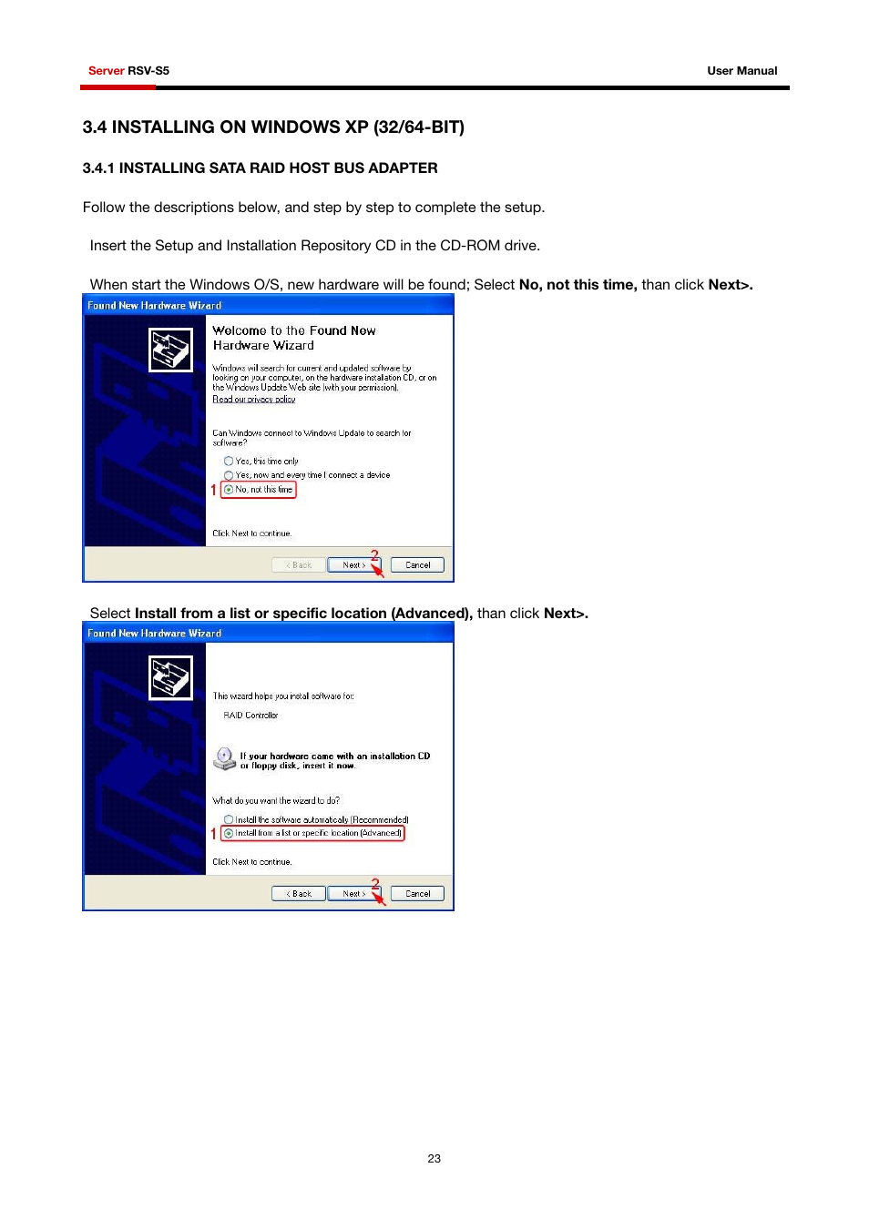 4 installing on windows xp (32/64-bit), 1 installing sata raid host bus adapter | Rosewill RSV-S5 User Manual | Page 24 / 83