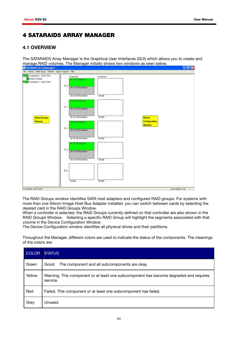 4 sataraid5 array manager, 1 overview | Rosewill RSV-S5 User Manual | Page 65 / 83