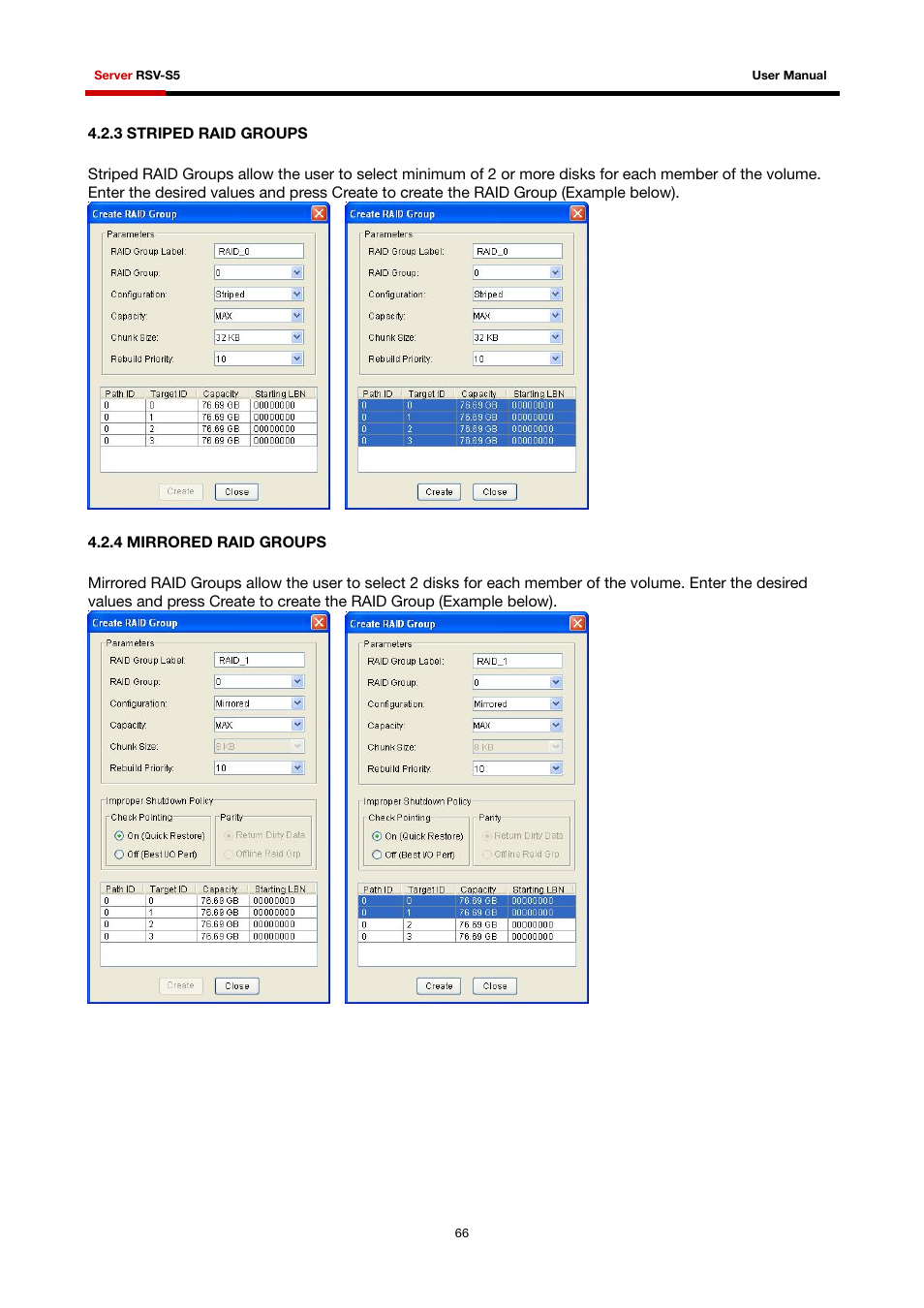 3 striped raid groups 4.2.4 mirrored raid groups | Rosewill RSV-S5 User Manual | Page 67 / 83