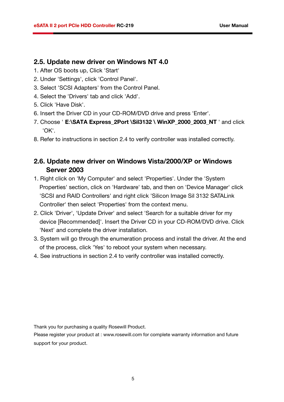 Update new driver on windows nt 4.0 | Rosewill RC-219 User Manual | Page 5 / 5