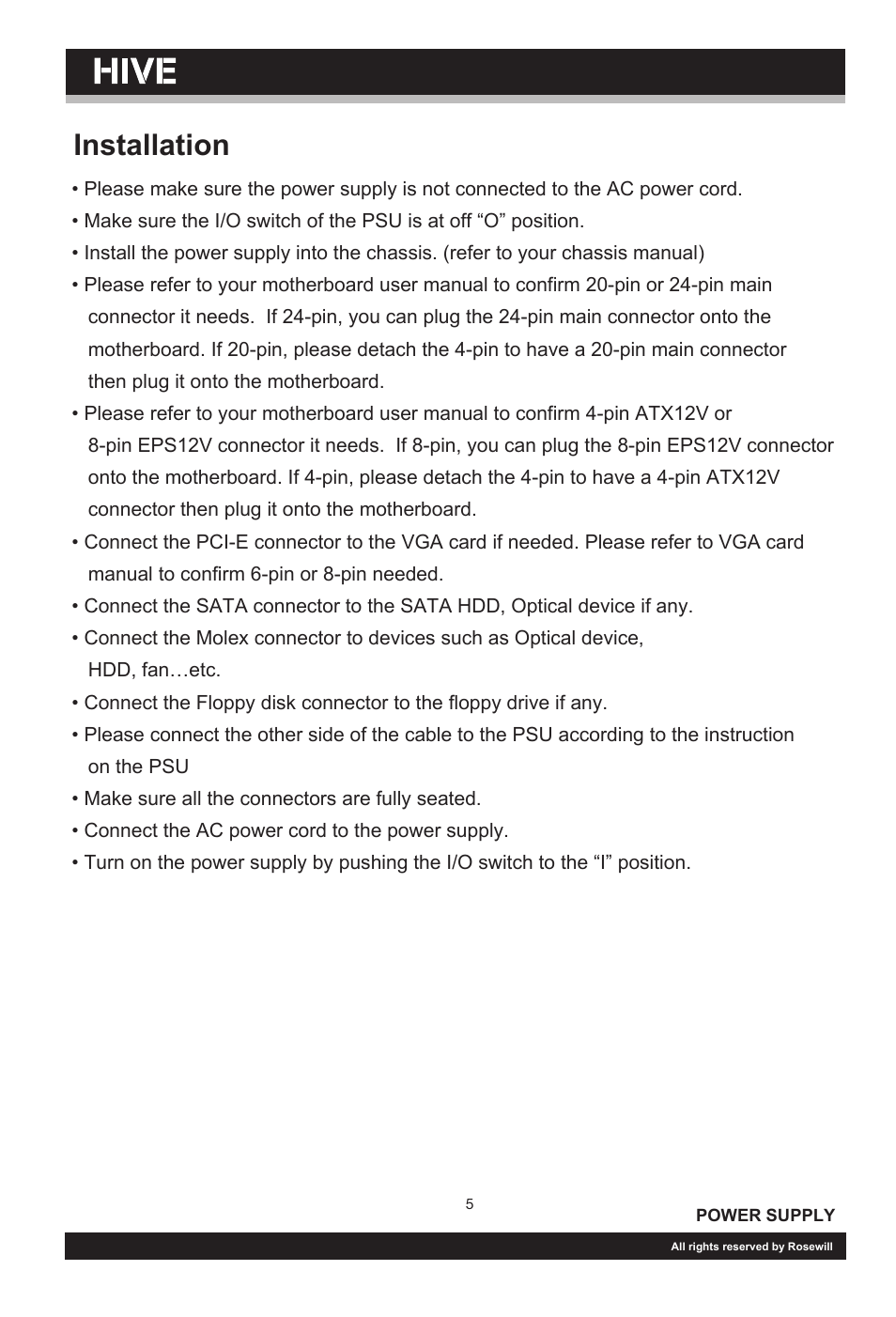 User-manual-hive_p05, 188mm, 128mm | Rosewill 80 PLUS HIVE-750 User Manual | Page 6 / 8