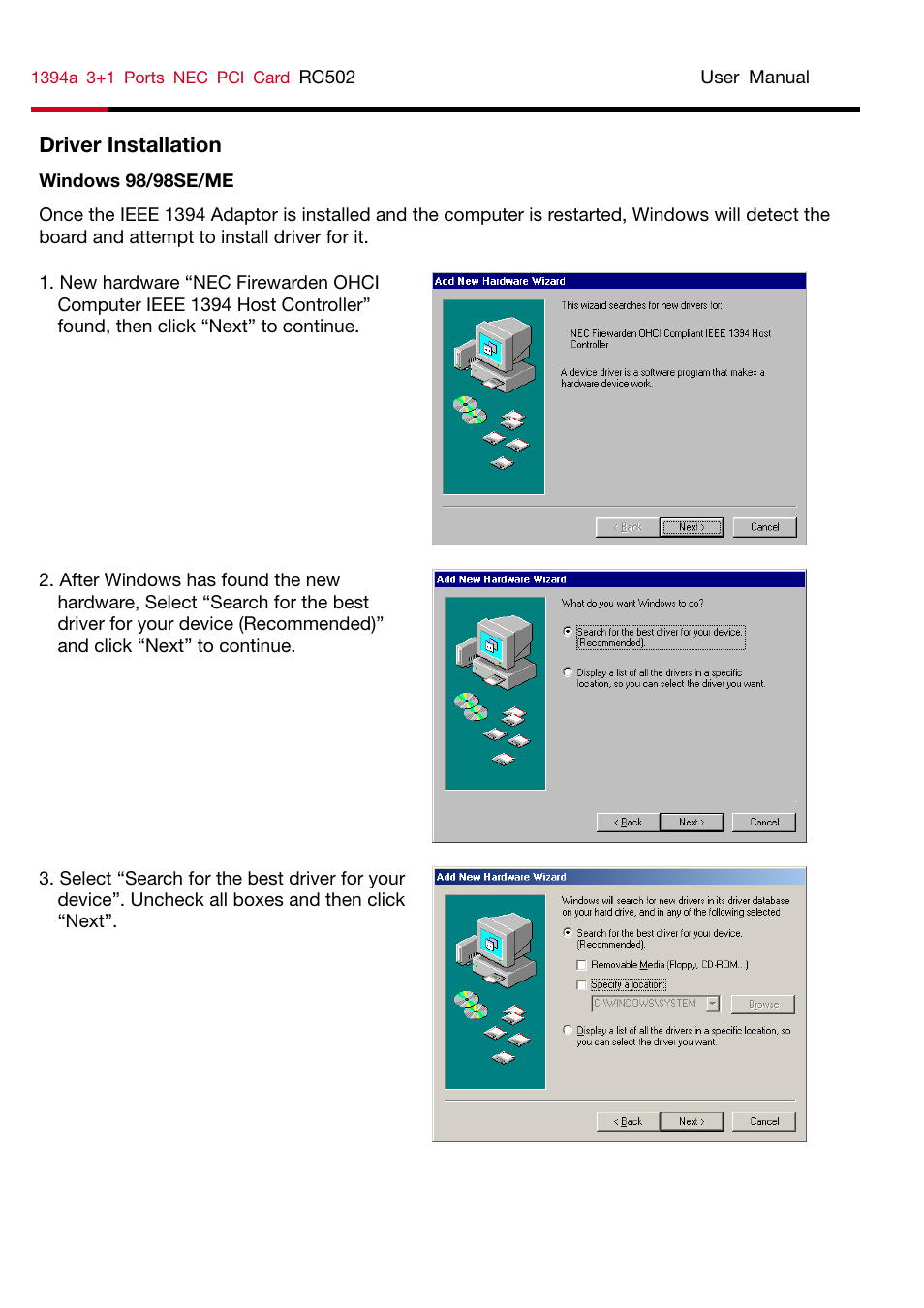 Driver installation | Rosewill RC-502 User Manual | Page 3 / 5