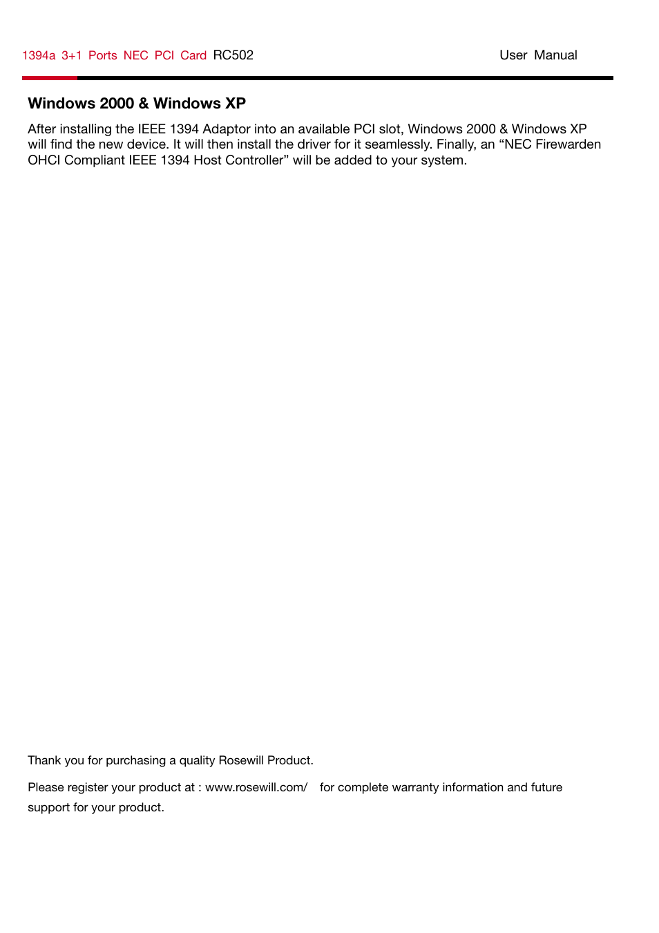 Windows 2000 & windows xp | Rosewill RC-502 User Manual | Page 5 / 5