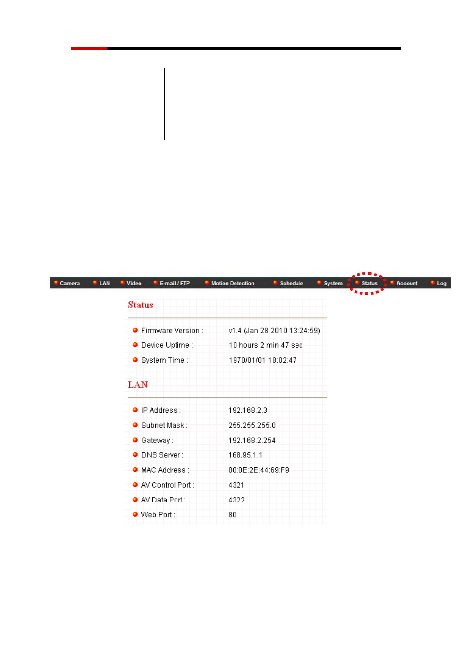 8 status, 9 account settings | Rosewill WIRED INTERNET CAMERA RXS-3211 User Manual | Page 47 / 86