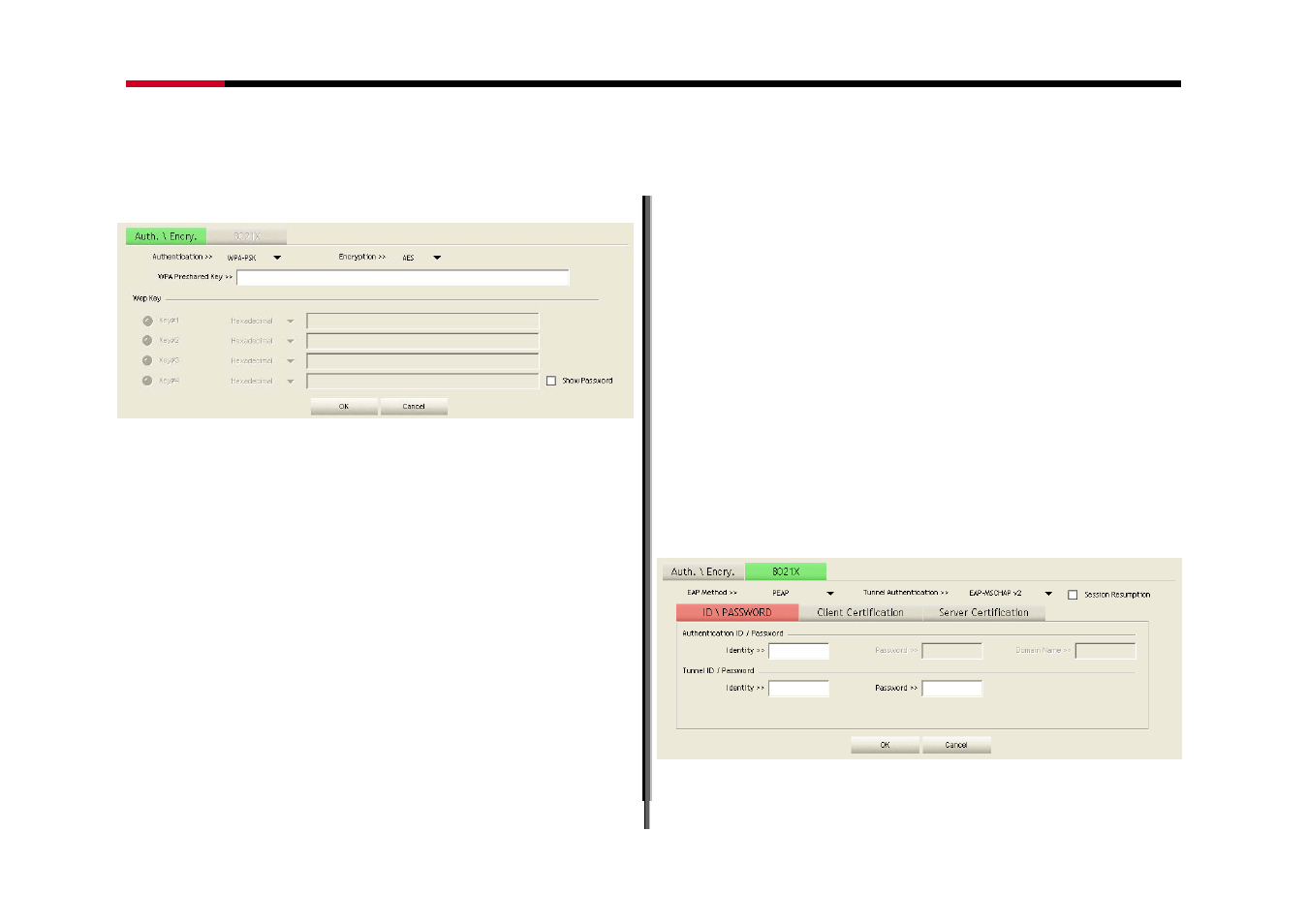 Chapter 6 security description, 1 auth. \ encry. setting - wep/tkip/aes, 2 802.1x setup details | 1 method and authentication, Chapter 6 security description guide, Auth. \ encry. setting - wep/tkip/aes, 1x setup details, Method and authentication | Rosewill RNX-N150PC User Manual | Page 33 / 46