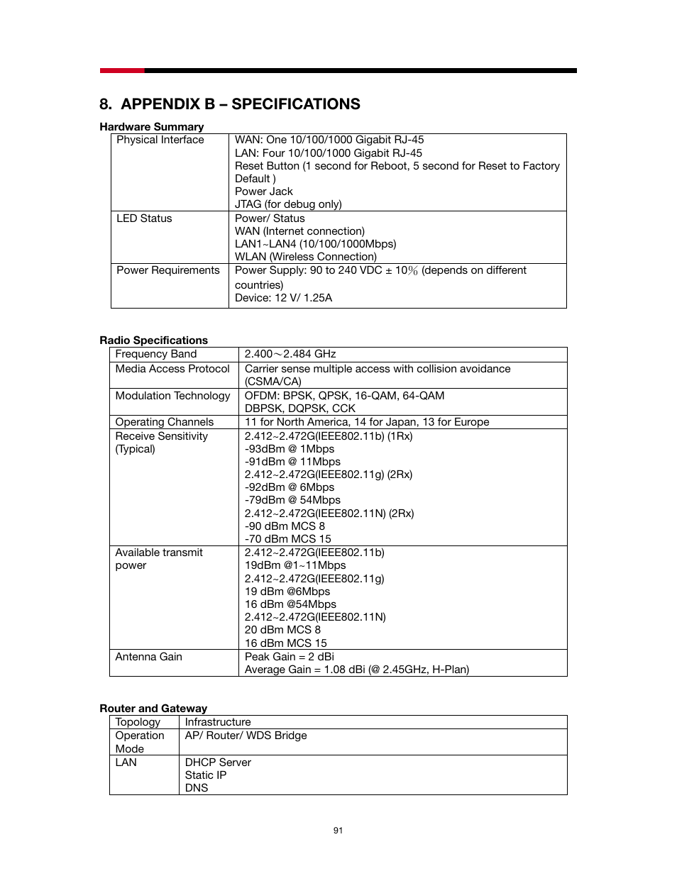 Appendix b – specifications | Rosewill RNX-N4 User Manual | Page 91 / 93