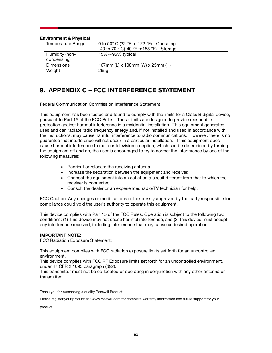 Appendix c – fcc interference statement | Rosewill RNX-N4 User Manual | Page 93 / 93