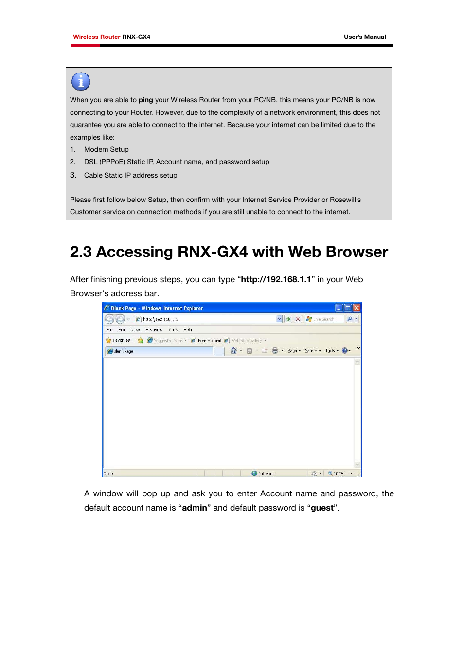 3 accessing rnx-gx4 with web browser | Rosewill RNX-GX4 User Manual | Page 19 / 52