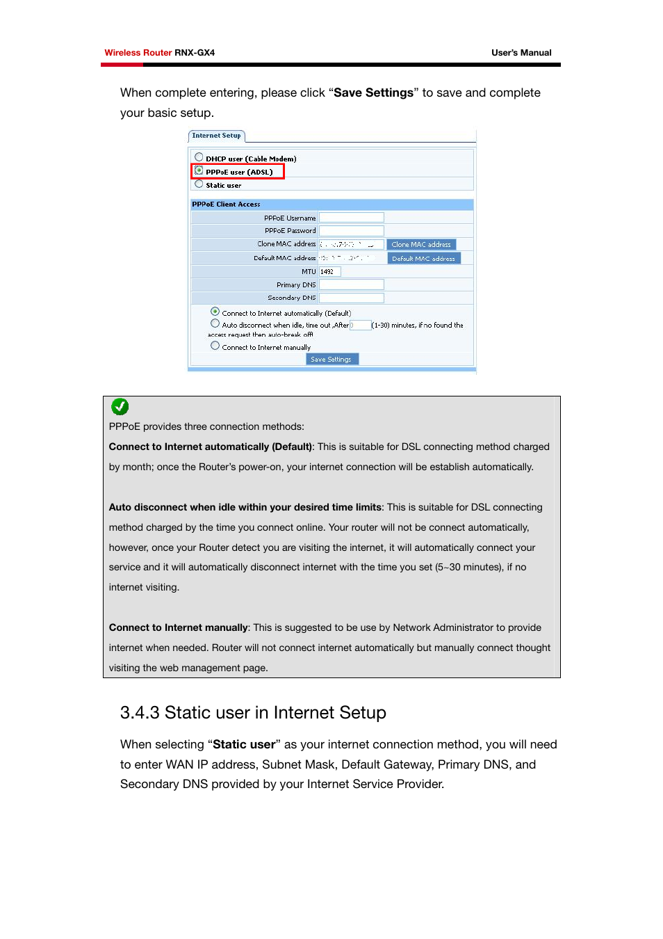 3 static user in internet setup | Rosewill RNX-GX4 User Manual | Page 27 / 52