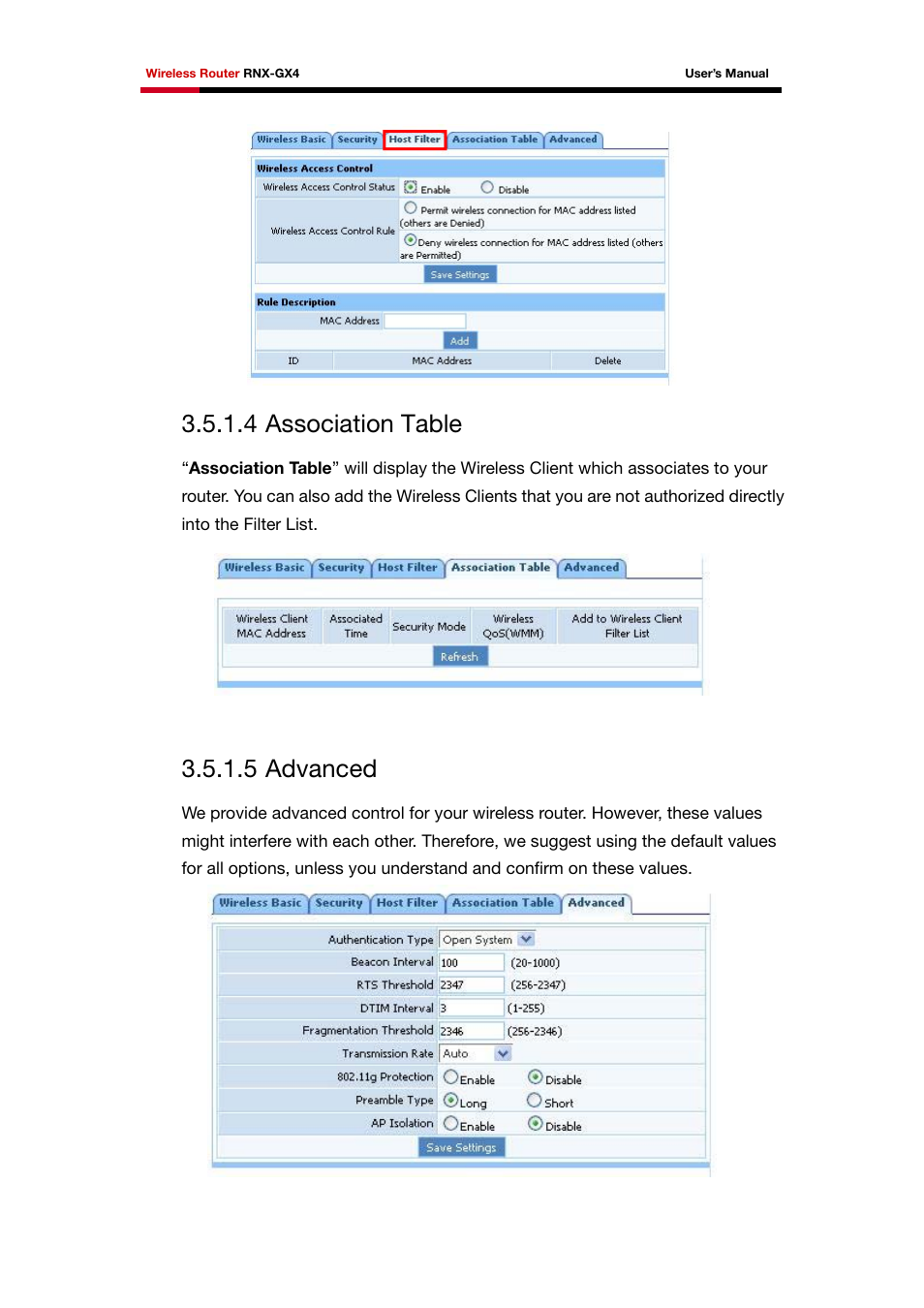 4 association table, 5 advanced | Rosewill RNX-GX4 User Manual | Page 35 / 52