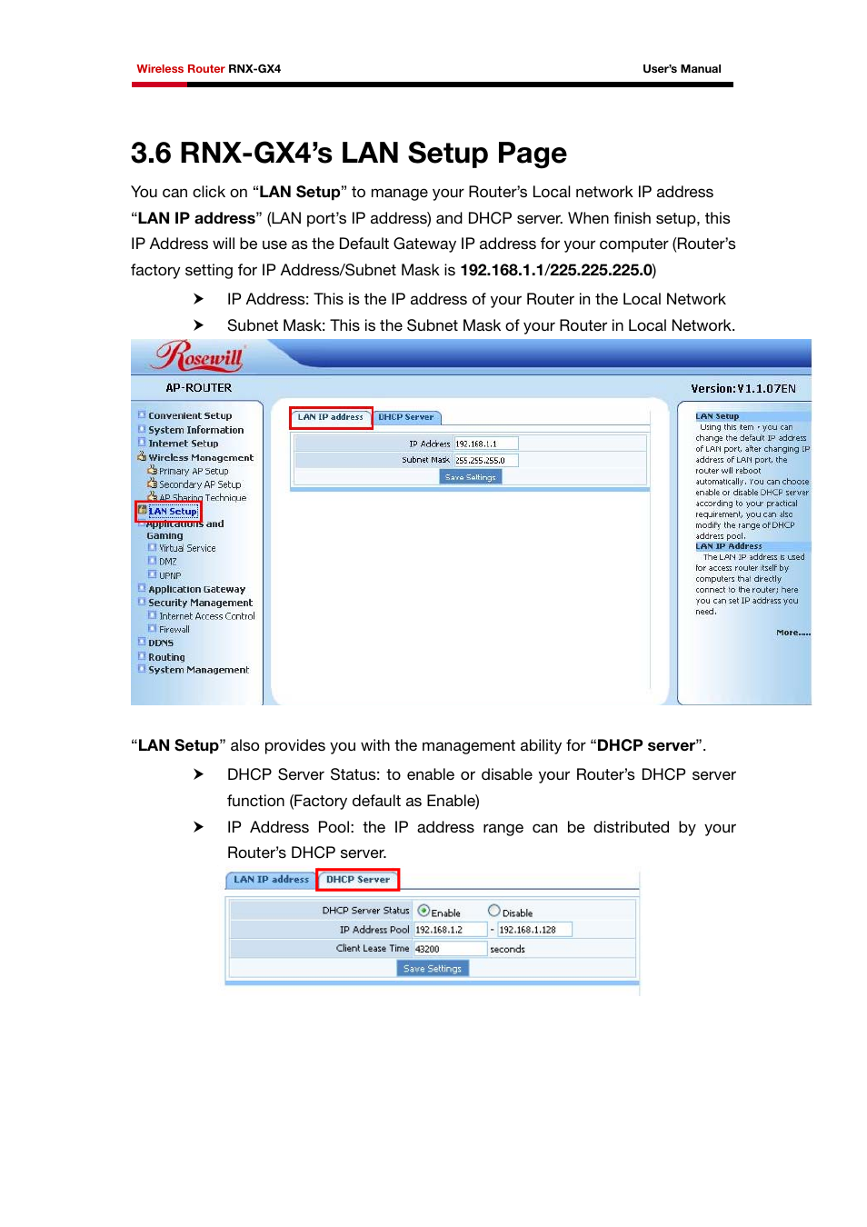 6 rnx-gx4’s lan setup page | Rosewill RNX-GX4 User Manual | Page 38 / 52