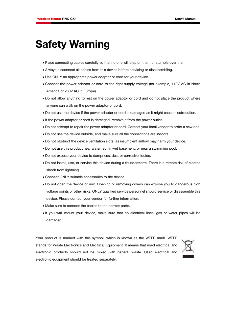 Safety warning | Rosewill RNX-GX4 User Manual | Page 4 / 52