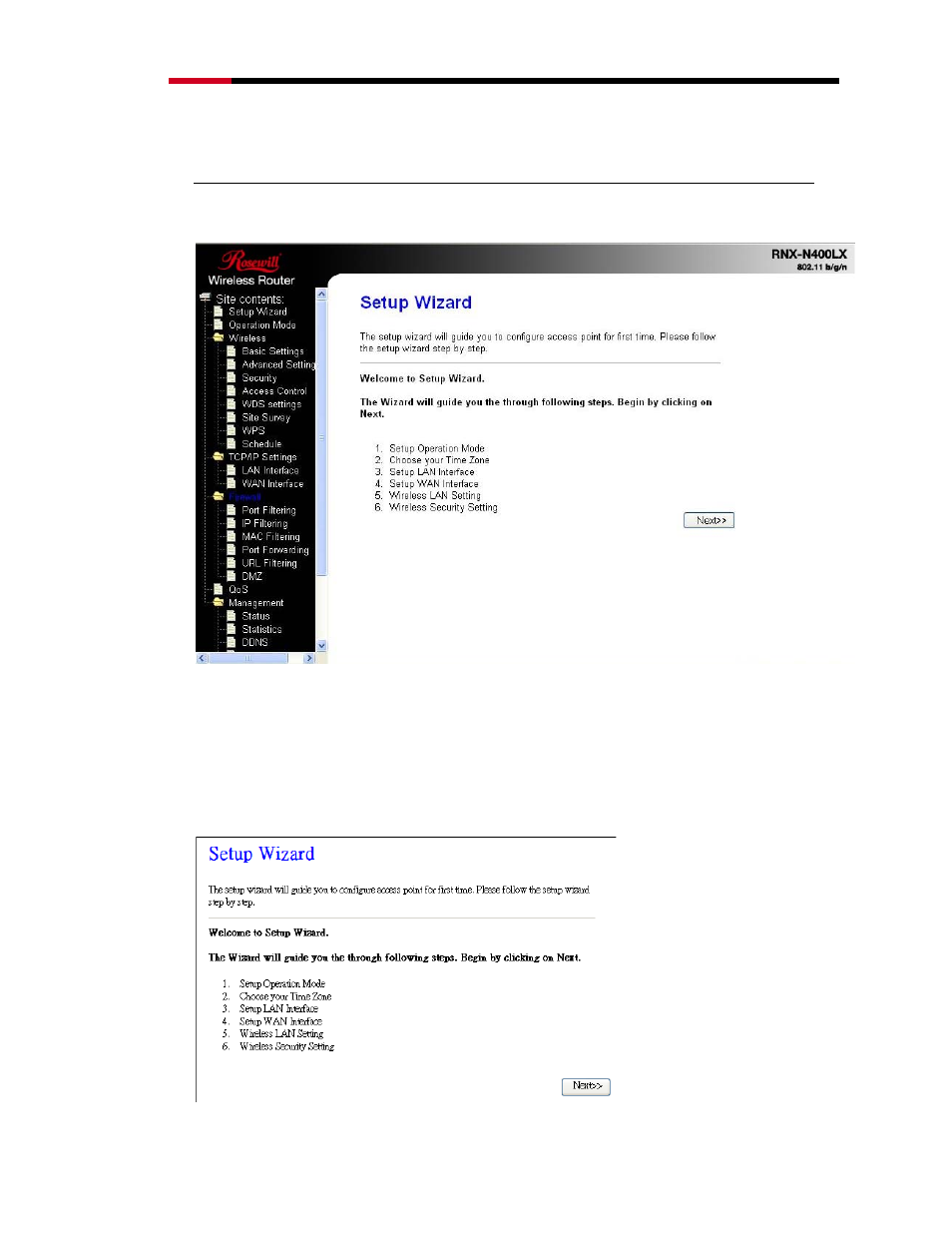 1 setup wizard, 11 welcome to setup wizard, Etup | Izard, 3 rnx-n400lx web management page | Rosewill RNX-N400LX User Manual | Page 24 / 72