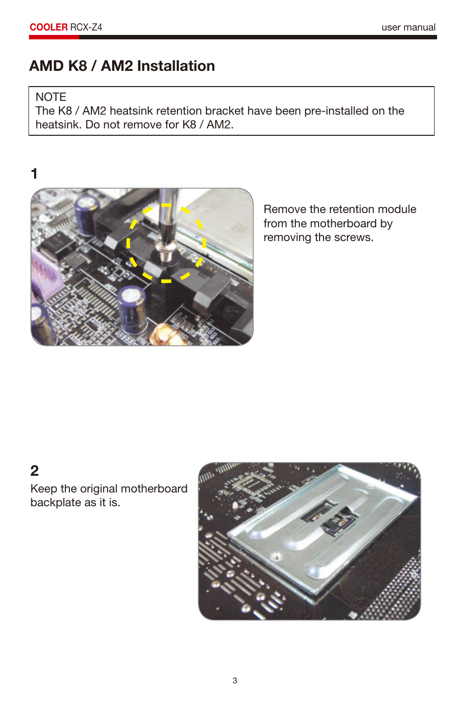 Amd k8 / am2 installation 1 | Rosewill RCX-Z4 User Manual | Page 4 / 13