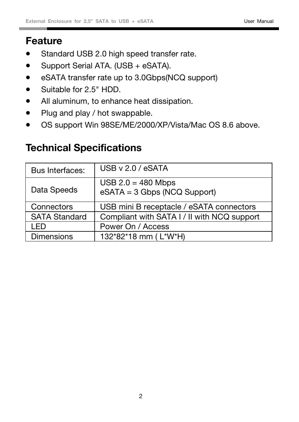 Feature, Echnical specifi, T cations | Rosewill RX81US-HT-25A-BLK User Manual | Page 3 / 8